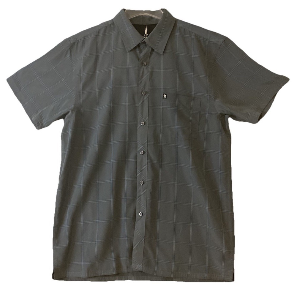 Drill Clothing Co Mens Blue Gray Checkered Button Down Short Sleeve Sz‎ XL